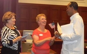 Naturalization Ceremony Suzanne Jarman, Cindy Barnes and new citizen